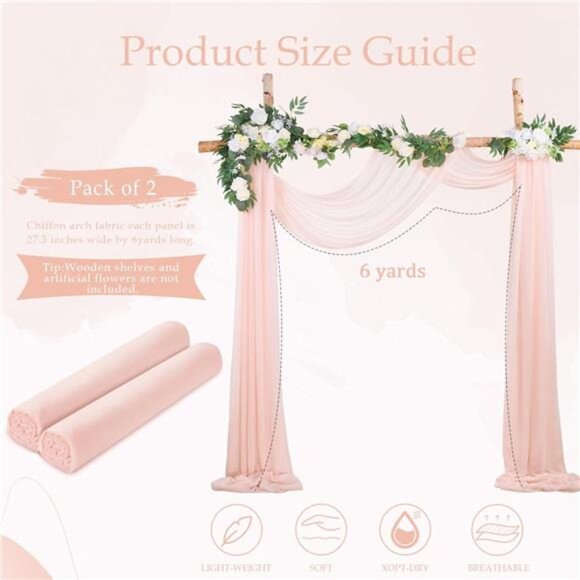 Wedding Arch Drapes Fabric 2 Panels 6 Yards Peach Chiffon Fabric Drapery - Picture 6 of 7